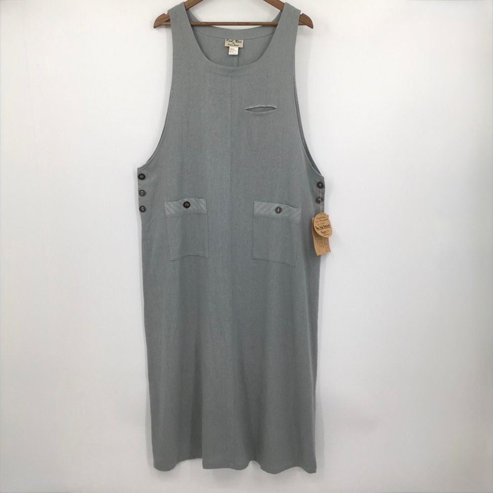 100% Raw Silk Burlap Maxi Dress Jumper Womens 3X Blue Gray Lagenlook Earthy 90s